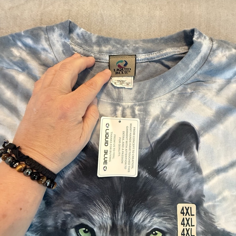 Liquid Blue Wolf T Shirt 4XL Bronze Tie Dye Gray Wildlife Graphic 2003 Brian Fox - Picture 6 of 6